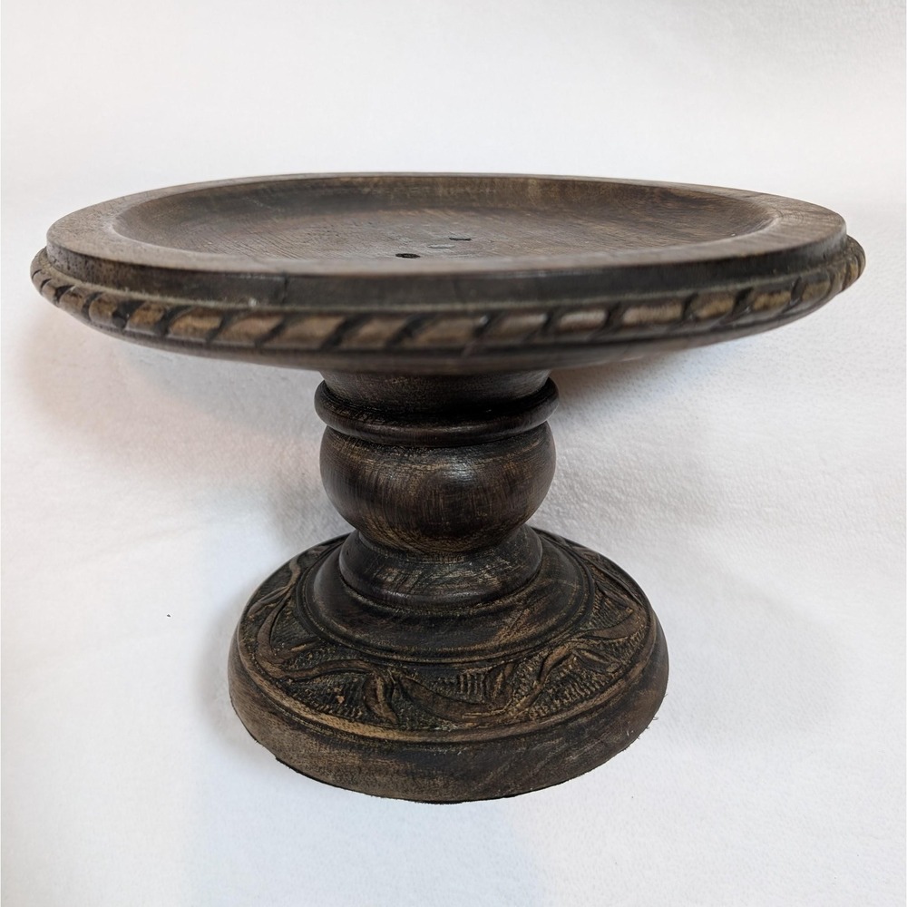 Fitz and Floyd Hand-Carved Wooden Serving Pedestal Cake Stand Decorative 6.75" - Picture 11 of 11